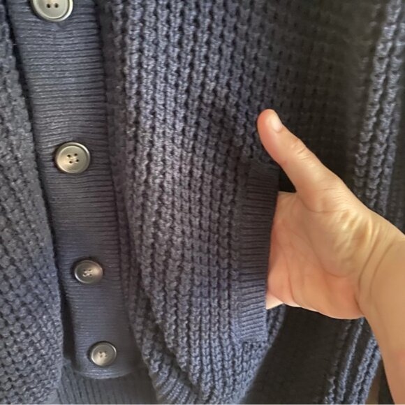 Banana Republic 2023 Relaxed Fit Waffle Cardigan Men Large Blue Grandpa Cotton - Picture 6 of 14